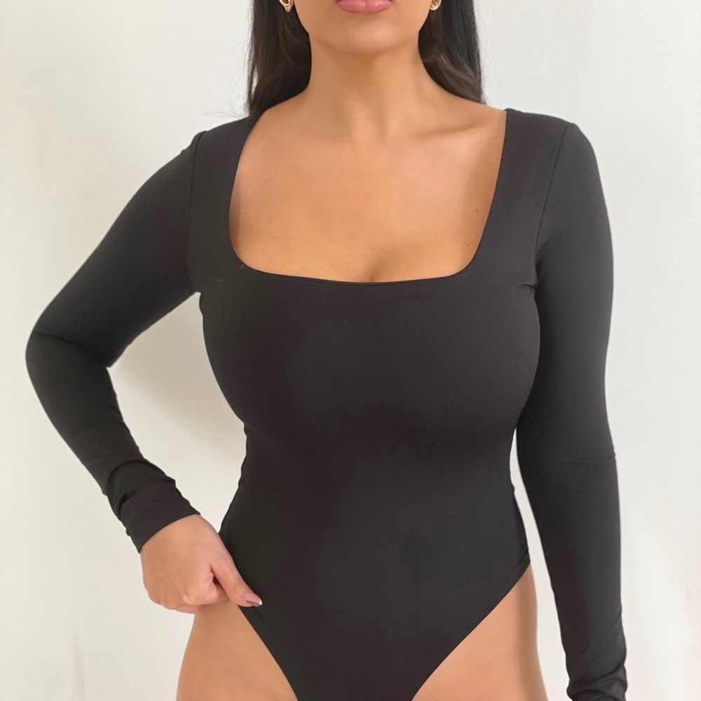 Black Square Neck Bodysuit